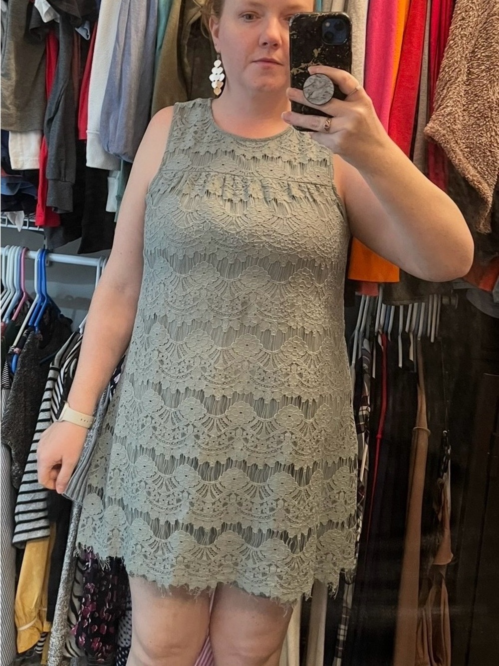 Speechless Sage Green Sleeveless Lace Shift Dress